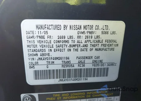 2006 Infiniti M35X from USA, damaged, VIN JNKAY01F46M261194